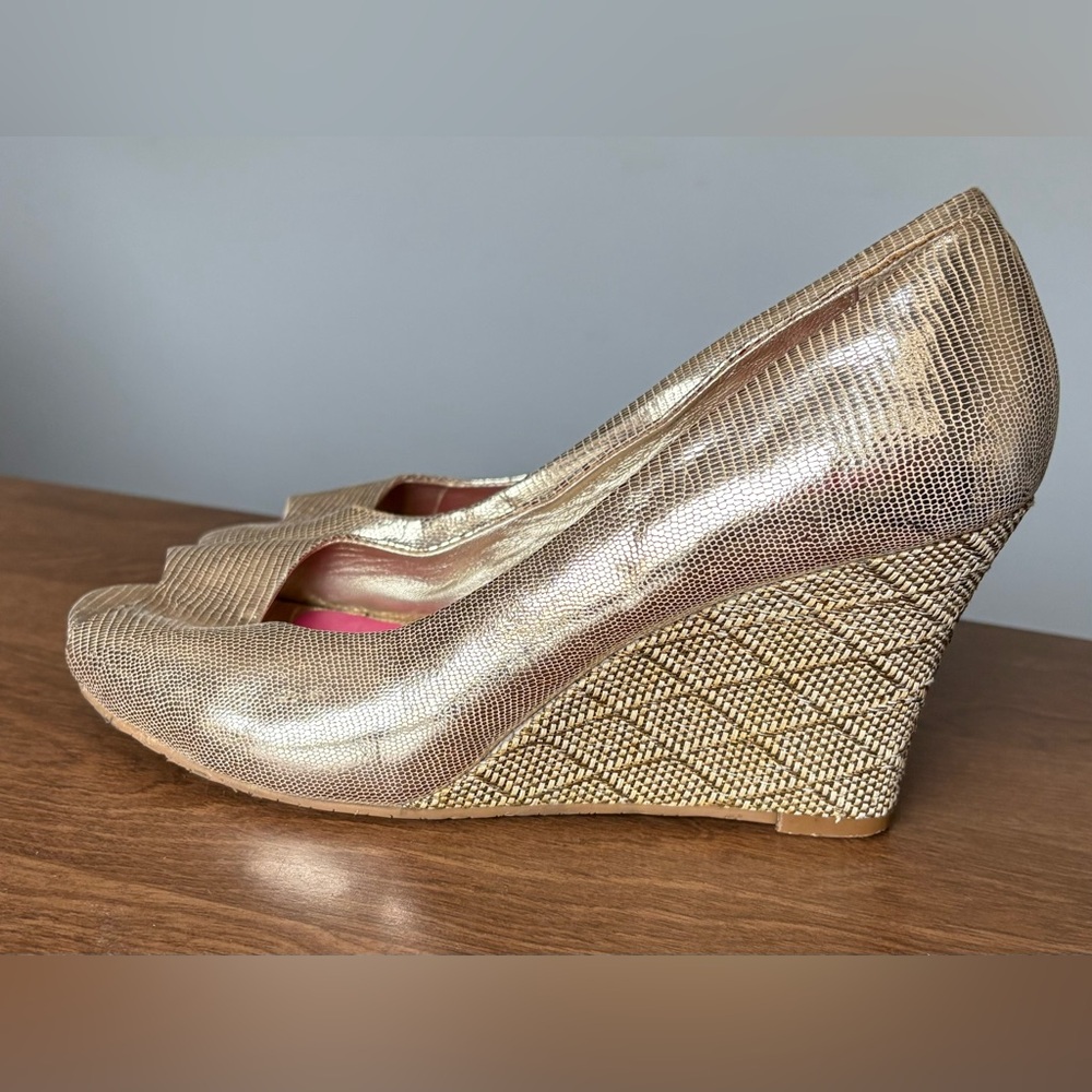 Lily Pulitzer Gold Peep-Toe wedge Heels